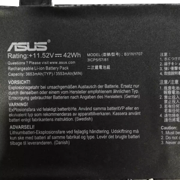 Baterai Laptop Original ASUS B31N1707 - Image 3