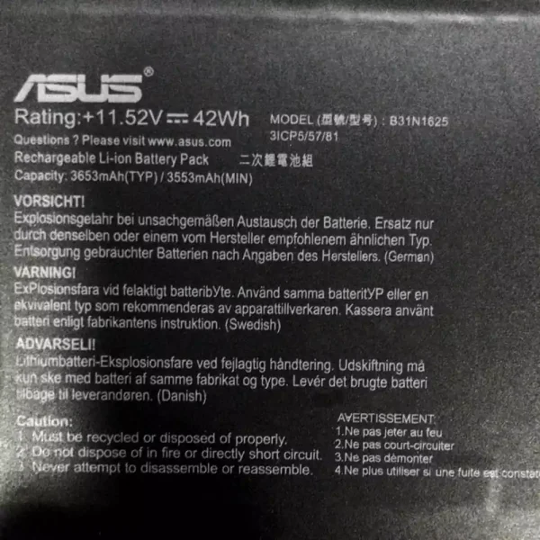 Baterai Laptop Original ASUS B31N1625 - Image 2