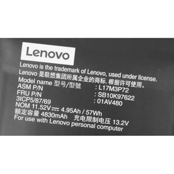 Baterai Laptop Original LENOVO L17M3P72 - Image 3