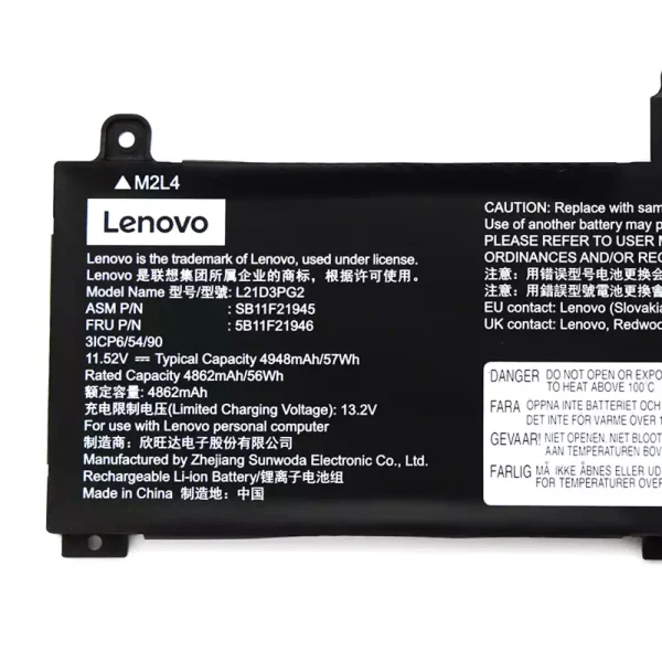 Baterai Laptop Original LENOVO L21D3PG2 L21D3PG1 - Image 3