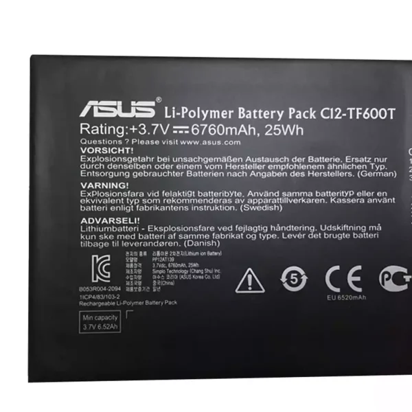 Baterai Tablet Original ASUS C12-TF600T,VivoTab RT TF600T TF600TG - Image 3