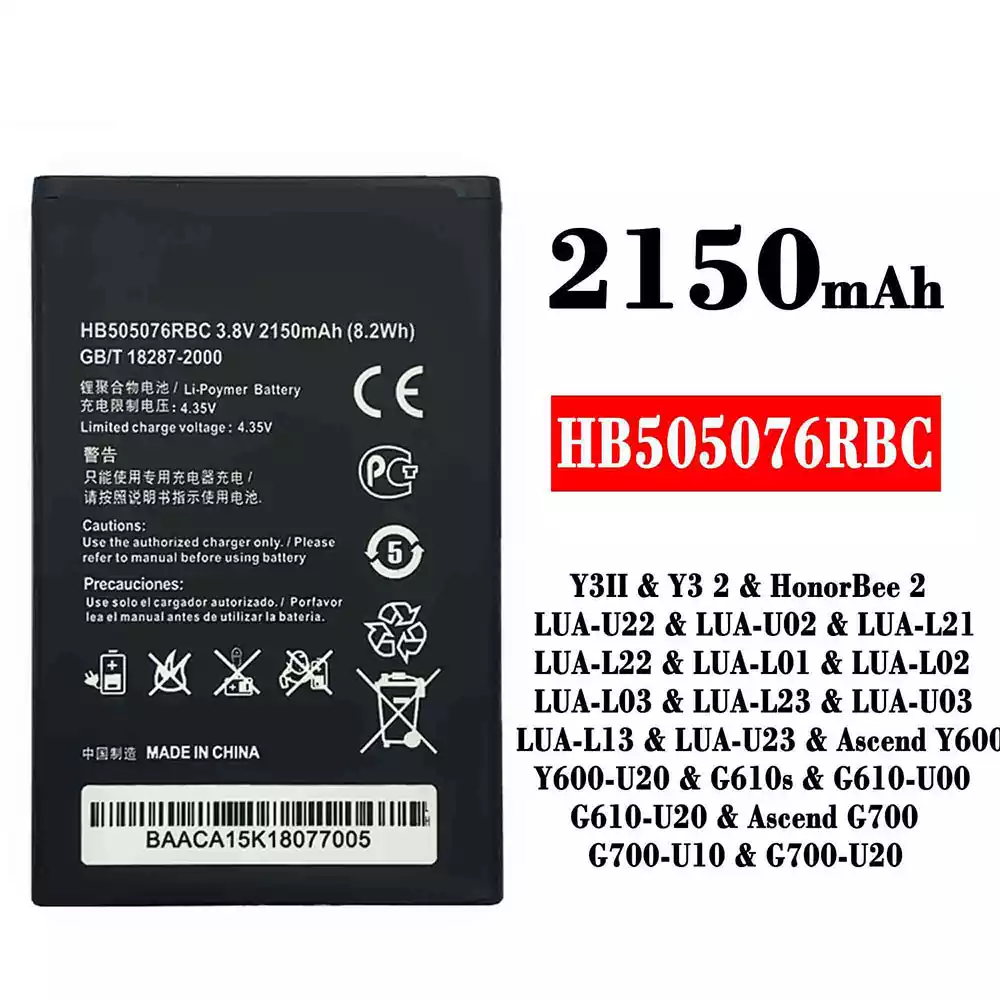 Baterai Original HB505076RBC for HUAWEI Y3 2 / HonorBee 2 / Ascend Y600 / Ascend G700