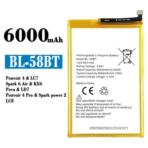 Baterai Original BL-58BT for Tecno Pouvoir 4 / Pouvoir 4 Pro/ Spark 6 Air / Spark power 2