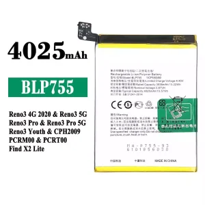 Baterai Original BLP755 for OPPO Reno 3 4G 2020 / Reno 3 5G / Reno 3 Pro / Reno 3 Youth / Find X2 Lite