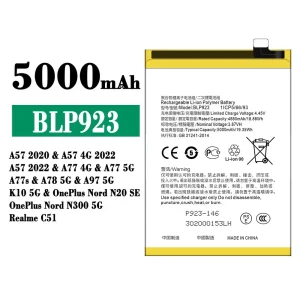 Baterai Original BLP923 for OPPO A57 2020 /A57 2022 /A77 /A77s /A78/A97/ K10 / OnePlus Nord N20 SE /OnePlus Nord N300 5G /Realme C51