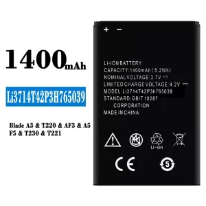 Baterai Original Li3714T42P3H765039 for ZTE Blade A3/T220/AF3/A5/F5/T230/T221